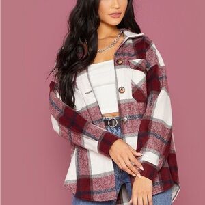 Plaid Button-Up Wool Shirt Jacket
